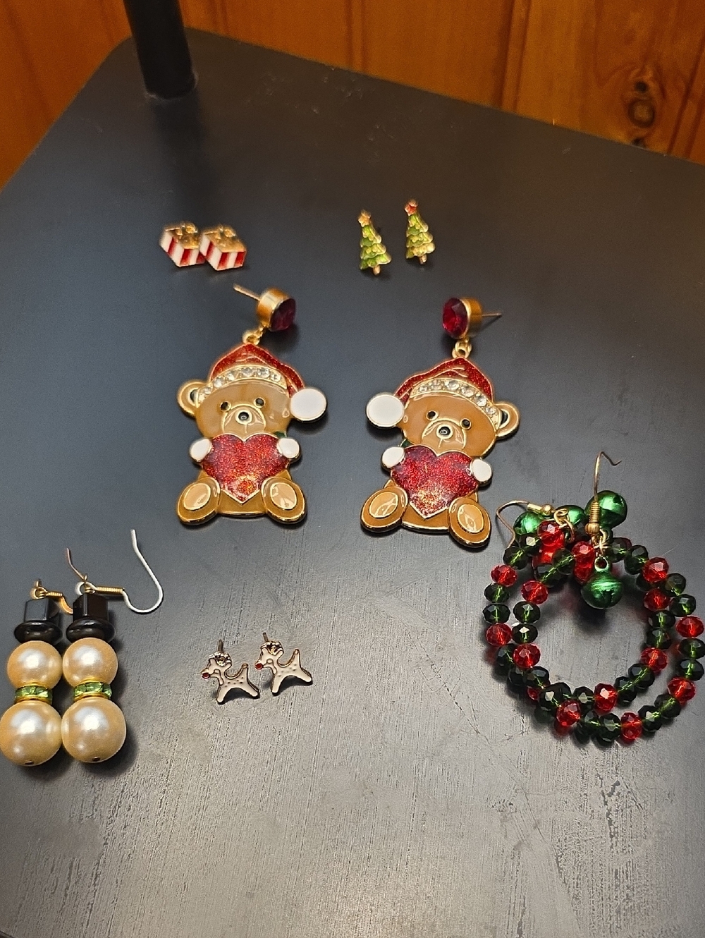 Christmas Bear Heart Drop Earrings + Holiday Studs Set